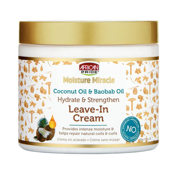 African Pride Moisture Miracle Coconut Oil & Baobab Oil Leave-In Cream 15oz