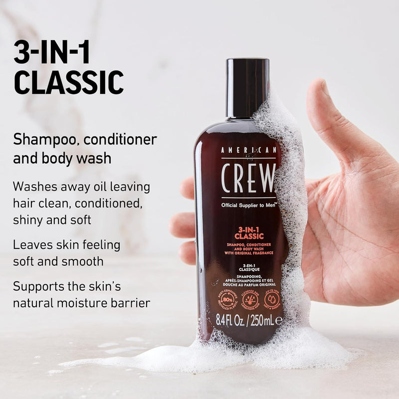 American Crew Shampoo, Conditioner & Body Wash for Men, 3-in-1, 8.4oz